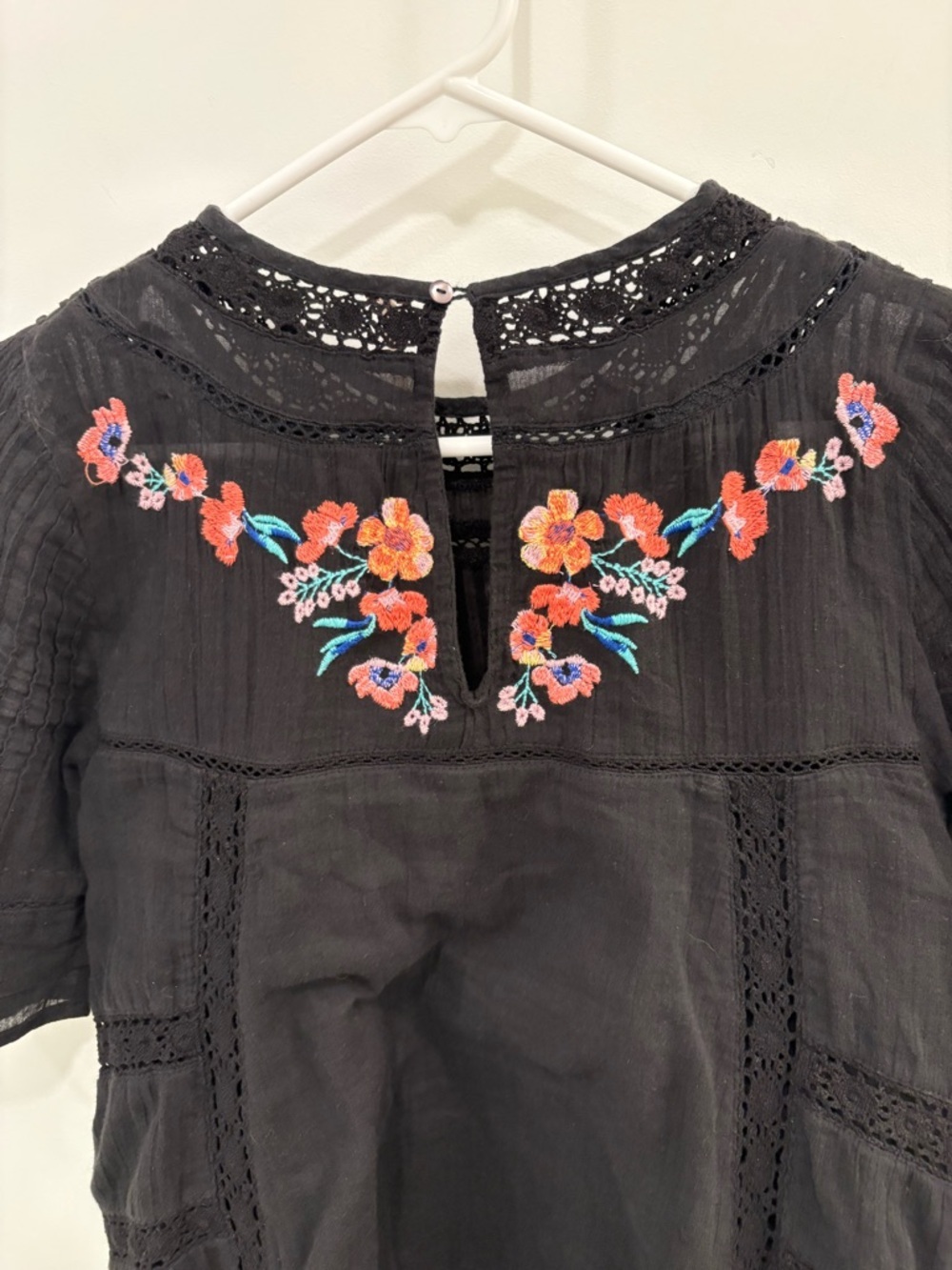 Free People Perfectly Victorian Black Cotton Embroidered Mini Dress Size XS - Picture 9 of 12